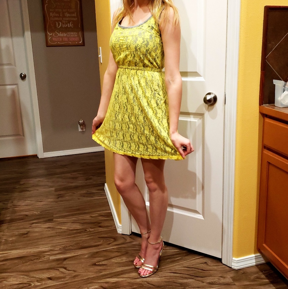 NWT Vanity Yellow Lace Skater Dress! - Picture 1 of 4